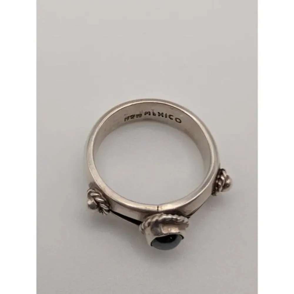 Vintage Mexico 925 Sterling Silver Hematite Ring‎ Sculptural Bypass Style 6.25